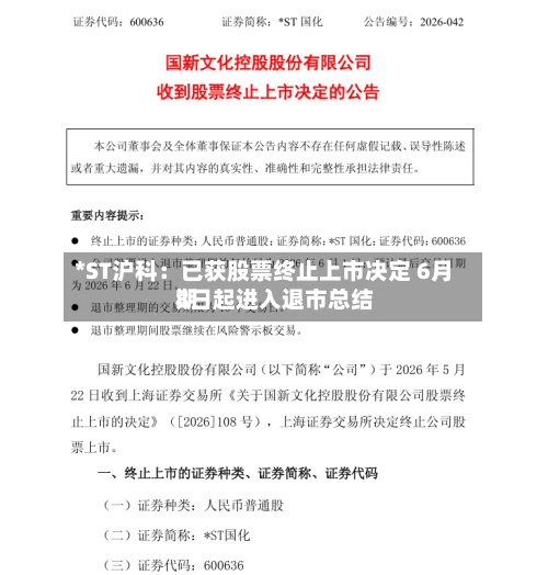 *ST沪科：已获股票终止上市决定 6月8日起进入退市总结期-第2张图片