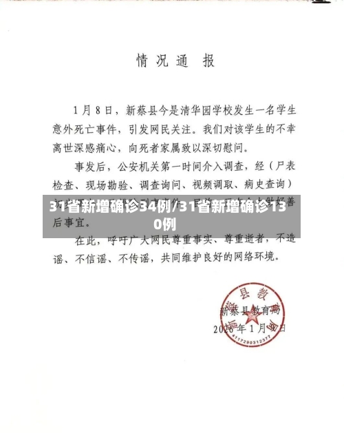 31省新增确诊34例/31省新增确诊130例