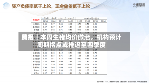 费用周报｜本周生猪均价微涨，机构预计周期拐点或推迟至四季度
